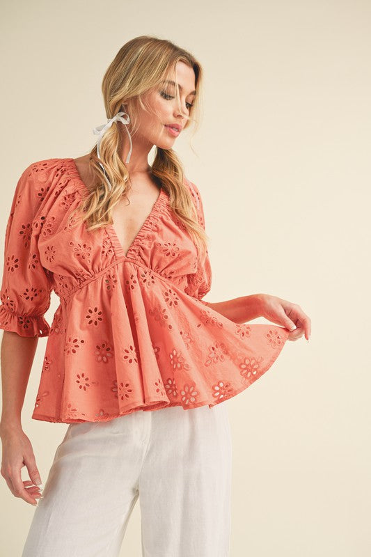 Hazle Eyelet Embroidered Top S by Aemi + Co | Fleurcouture