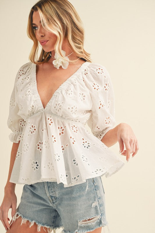 Hazle Eyelet Embroidered Top S by Aemi + Co | Fleurcouture