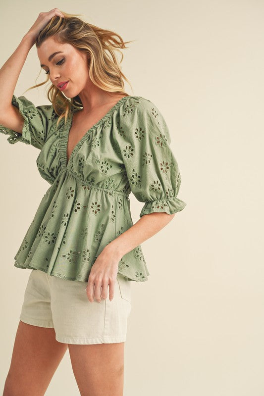 Hazle Eyelet Embroidered Top S by Aemi + Co | Fleurcouture