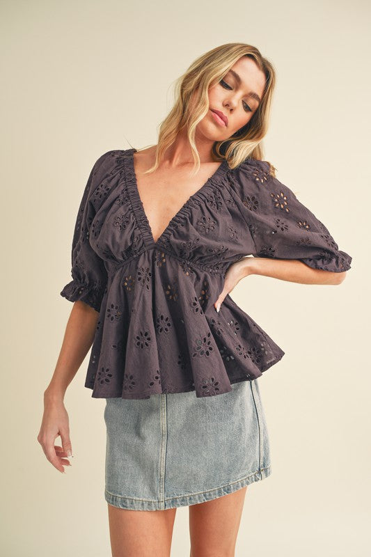 Hazle Eyelet Embroidered Top S by Aemi + Co | Fleurcouture