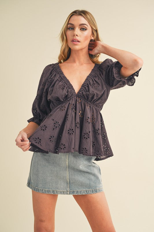 Hazle Eyelet Embroidered Top S by Aemi + Co | Fleurcouture
