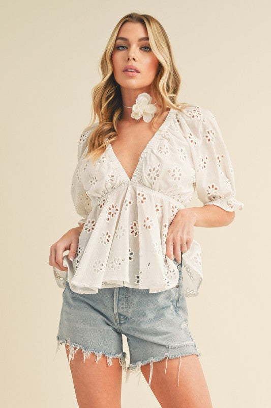 Hazle Eyelet Embroidered Top WHITE S by Aemi + Co | Fleurcouture