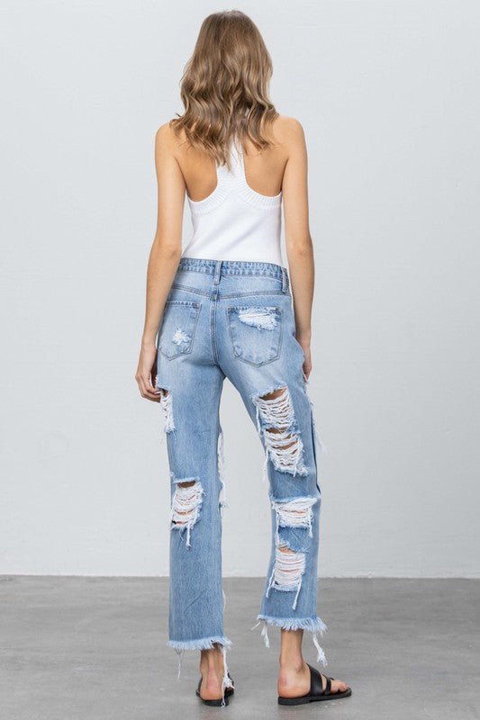 HEAVY DESTROYED STRAIGHT JEANS LIGHT by Insane Gene | Fleurcouture