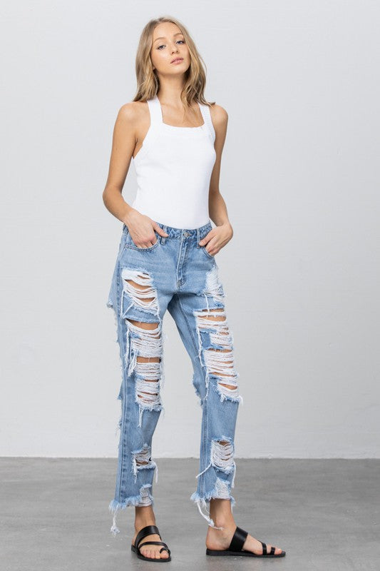 HEAVY DESTROYED STRAIGHT JEANS LIGHT by Insane Gene | Fleurcouture