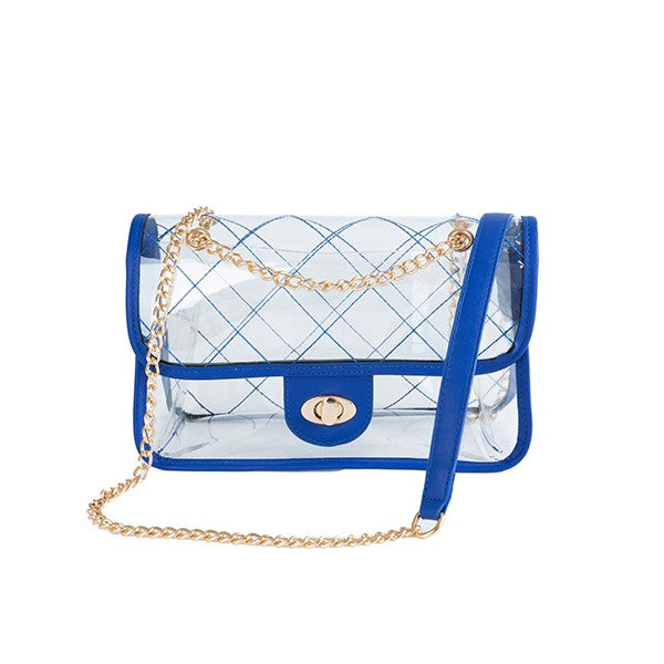HIGH QUALITY QUILTED CLEAR PVC BAG CBCB/BLUE Os by Bella Chic | Fleurcouture