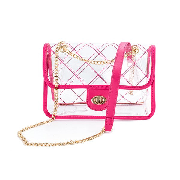 HIGH QUALITY QUILTED CLEAR PVC BAG FUSCHIA/FUFU Os by Bella Chic | Fleurcouture
