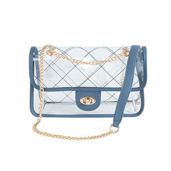 HIGH QUALITY QUILTED CLEAR PVC BAG NAVY/MOMO Os by Bella Chic | Fleurcouture