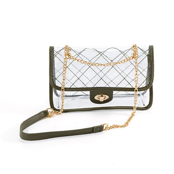 HIGH QUALITY QUILTED CLEAR PVC BAG OLIVE/OLOL Os by Bella Chic | Fleurcouture