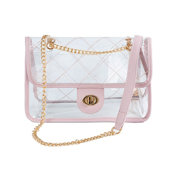 HIGH QUALITY QUILTED CLEAR PVC BAG PINK/LRLR Os by Bella Chic | Fleurcouture