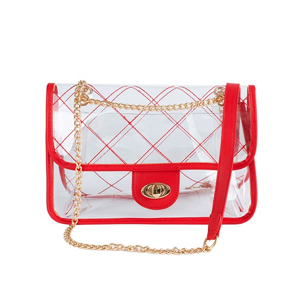 HIGH QUALITY QUILTED CLEAR PVC BAG RED/LMLM Os by Bella Chic | Fleurcouture