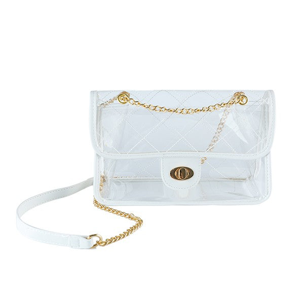 HIGH QUALITY QUILTED CLEAR PVC BAG WHITE/WTWT Os by Bella Chic | Fleurcouture