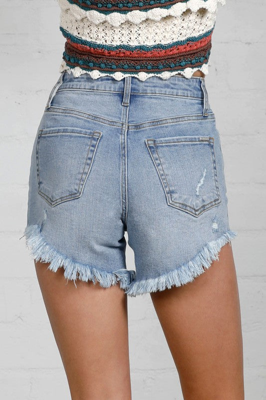 HIGH RISE DISTRESSED PREMIUM SHORTS LIGHT by Denim Lab USA | Fleurcouture