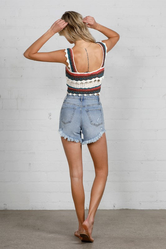 HIGH RISE DISTRESSED PREMIUM SHORTS LIGHT by Denim Lab USA | Fleurcouture