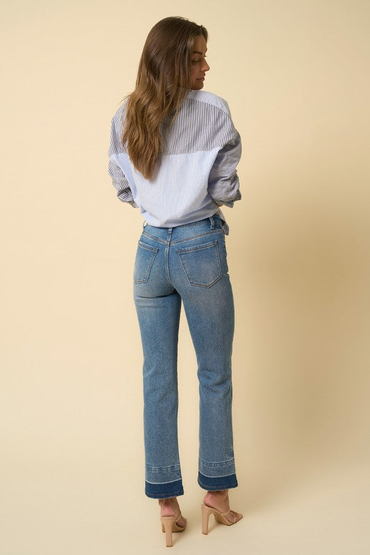 HIGH RISE RELEASED HEM STRAIGHT DENIM BLUE by Insane Gene | Fleurcouture