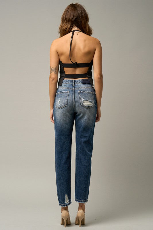HIGH WAIST STRAIGHT HAVEY DESTROYED JEANS MEDIUM by Insane Gene | Fleurcouture