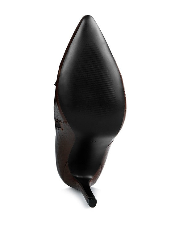 Indulgent High Heeled Croc Calf Boots by Rag Company | Fleurcouture