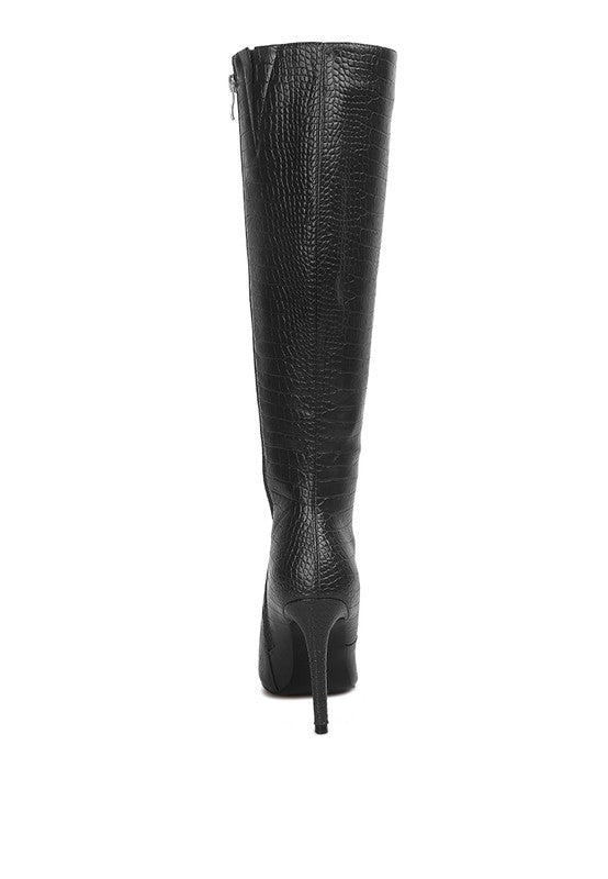 Indulgent High Heeled Croc Calf Boots by Rag Company | Fleurcouture