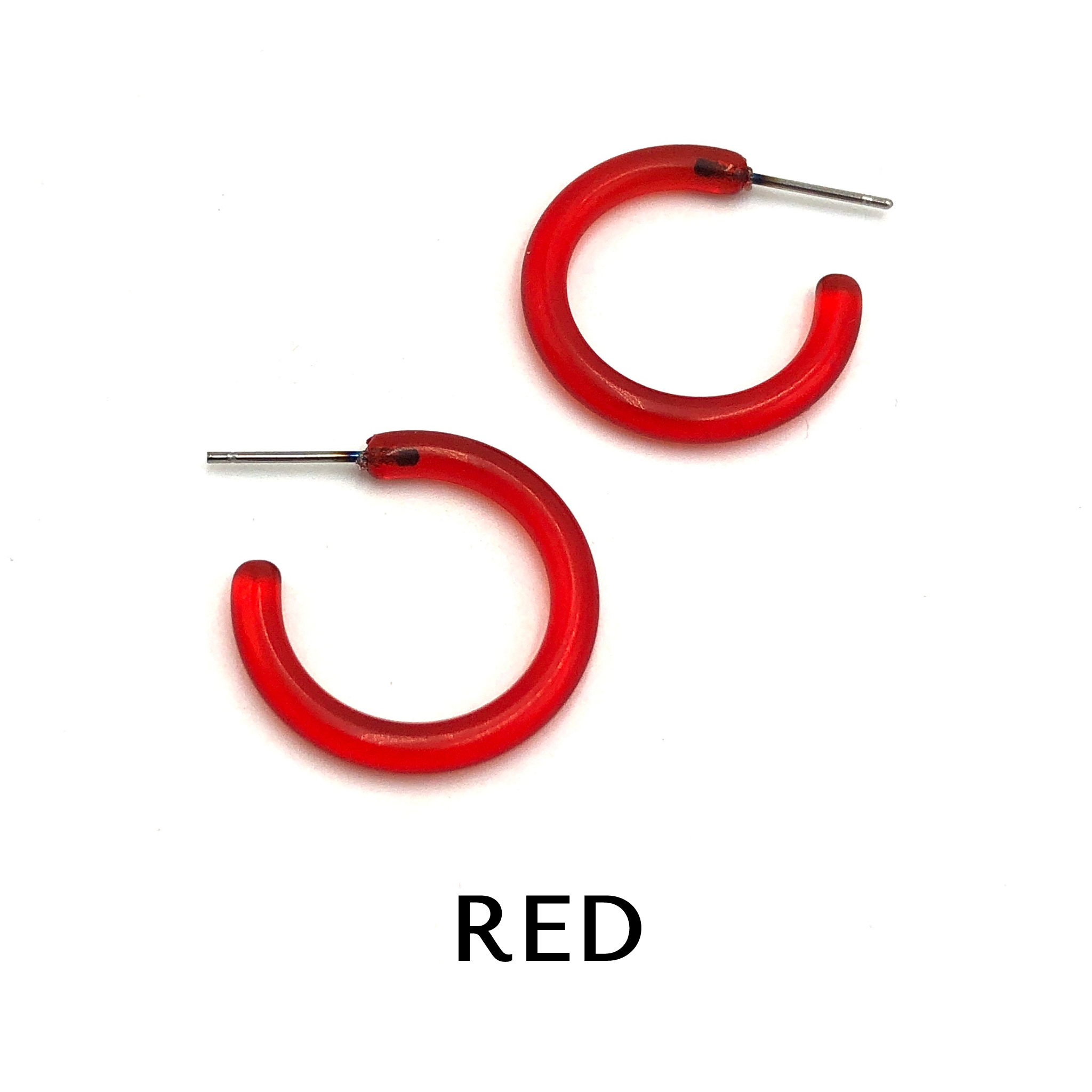 Jelly Tube Hoop Earrings - 1" Small Red Tube Hoops by Leetie Lovendale | Fleurcouture