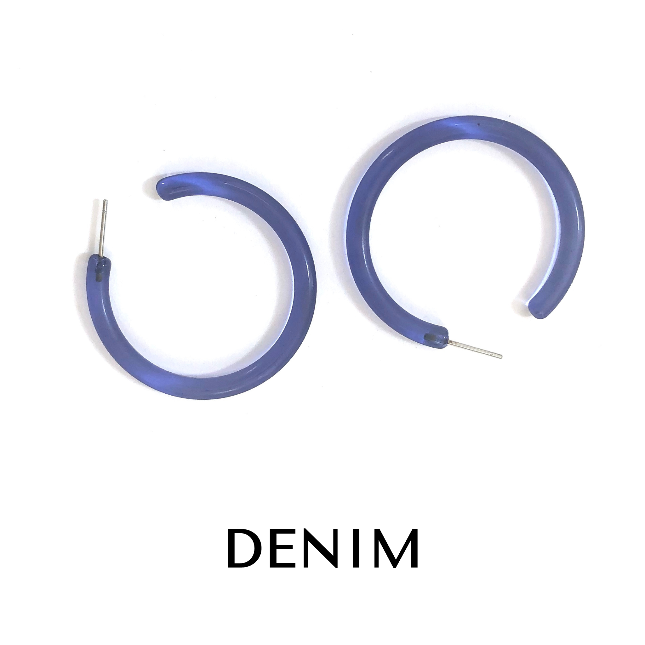 Jelly Tube Hoop Earrings - Large 1.5" Denim Large Tube Hoops by Leetie Lovendale | Fleurcouture