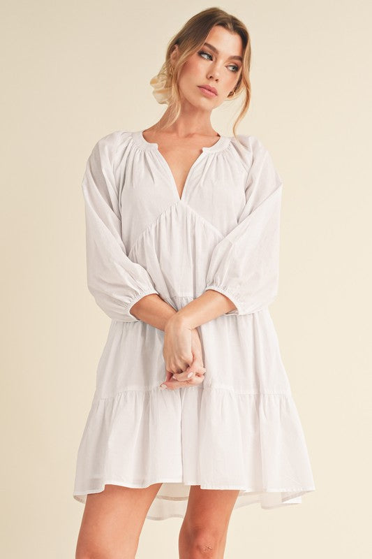 Jenay Tiered Dress WHITE S by Aemi + Co | Fleurcouture