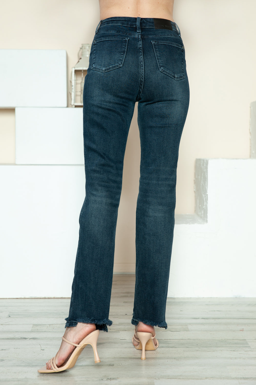 Judy Blue Full Size Button Fly Hem Destroy Straight Jeans Dark Women&