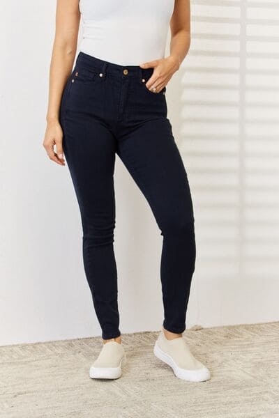 Judy Blue Full Size Garment Dyed Tummy Control Skinny Jeans NAVY by Trendsi | Fleurcouture