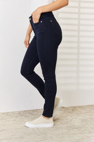 Judy Blue Full Size Garment Dyed Tummy Control Skinny Jeans NAVY by Trendsi | Fleurcouture