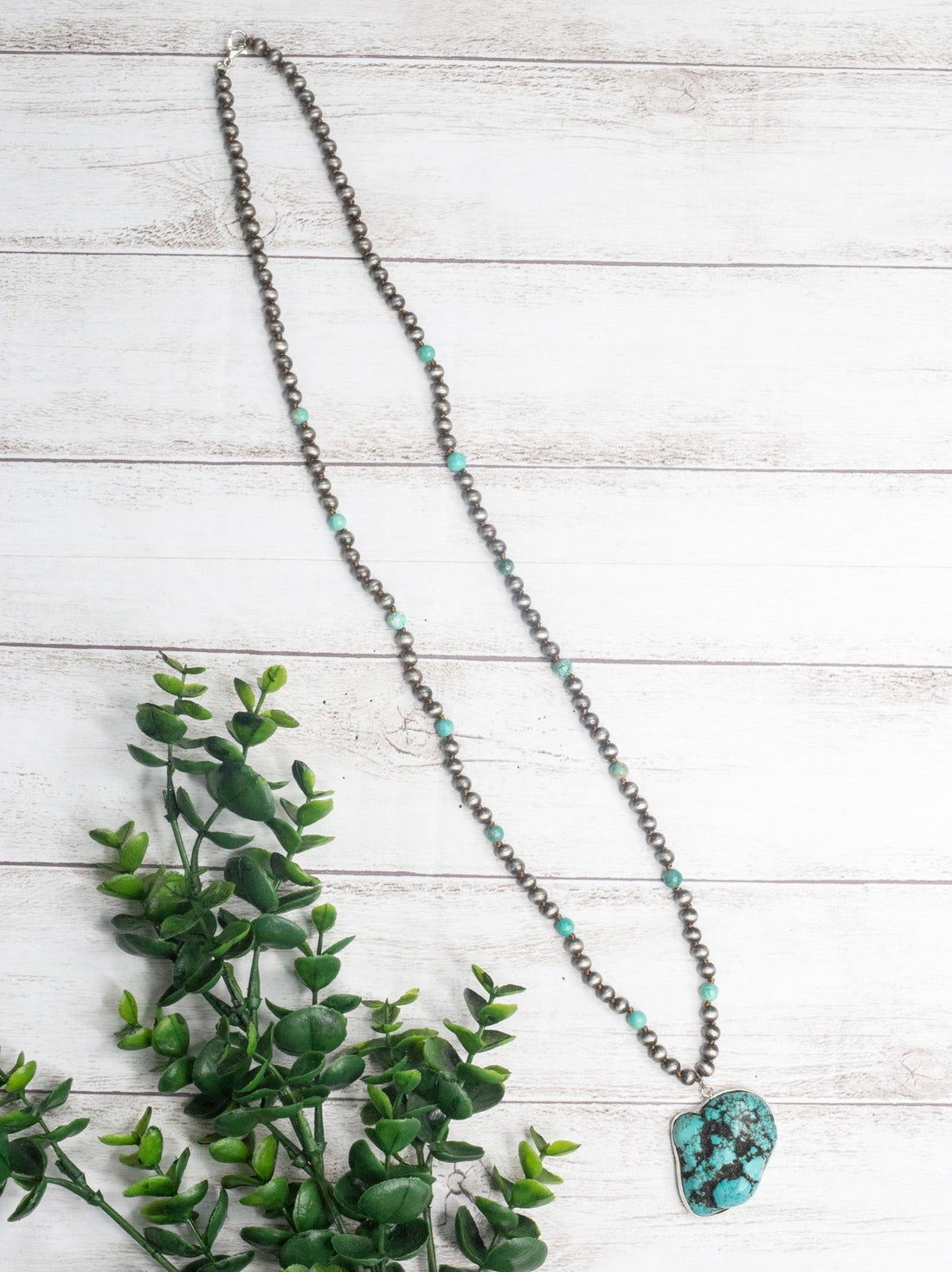 Kick Rocks Cowboy Turquoise Rock Pendant On A Navajo Pearl Necklace Turquoise One Size Necklace by Southern Grace | Fleurcouture