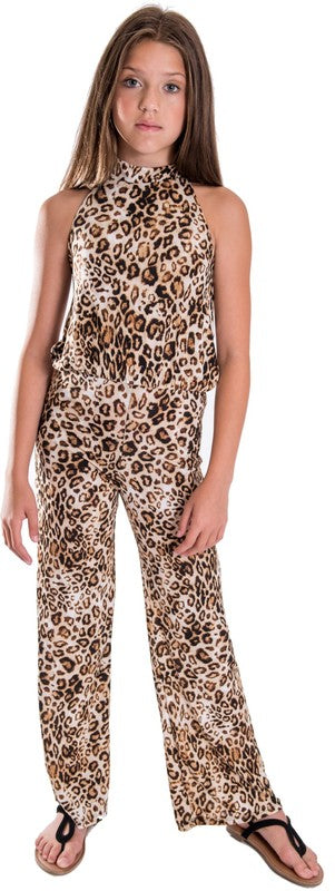 KIDS CHEETAH PRINT HALTER JUMPSUIT Brown cheetah by Cheryl Creations | Fleurcouture