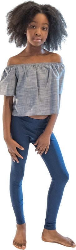 KIDS DENIM OFF THE SHOULDER TOP Grey by Cheryl Creations | Fleurcouture