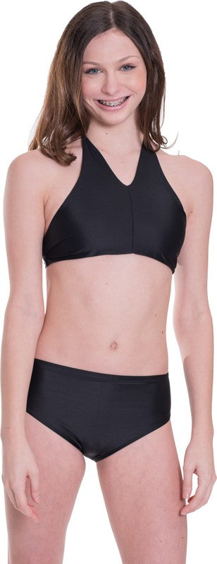 KIDS HIGH WAISTED HALTER BIKINI Black S by Cheryl Creations | Fleurcouture