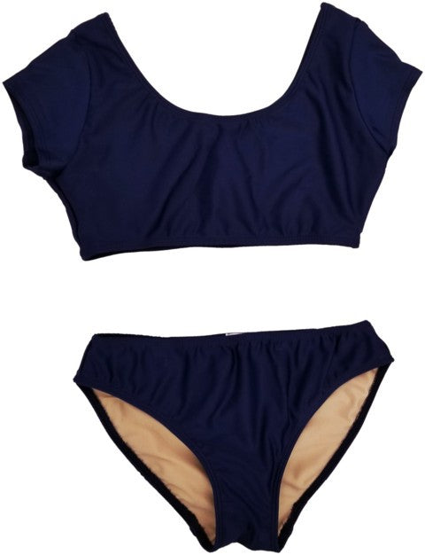 KIDS SHORT SLEEVE 2-PIECE BATHING SUIT Navy S by Cheryl Creations | Fleurcouture
