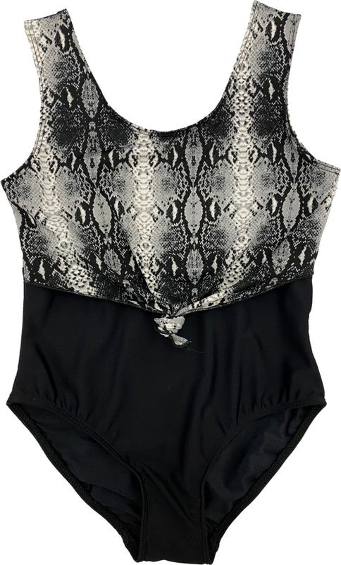 KIDS SNAKE ONE PIECE BATHING SUIT WITH TIE FRONT Grey Snake S by Cheryl Creations | Fleurcouture