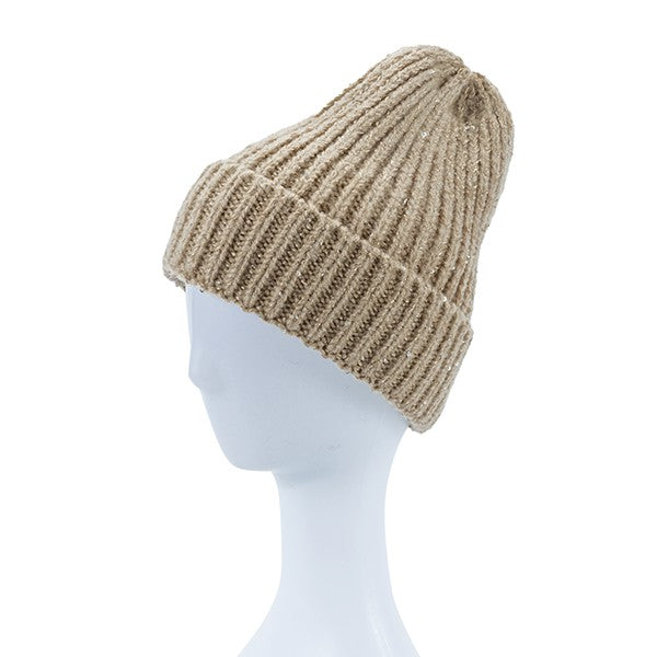KNITTED SEQUIN BEANIE KHAKI / KHKH Os by Bella Chic | Fleurcouture