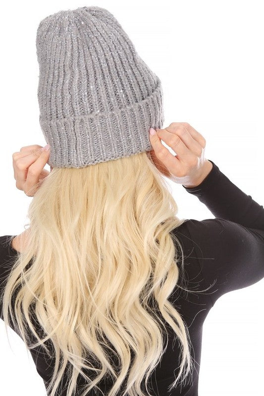 KNITTED SEQUIN BEANIE Os by Bella Chic | Fleurcouture