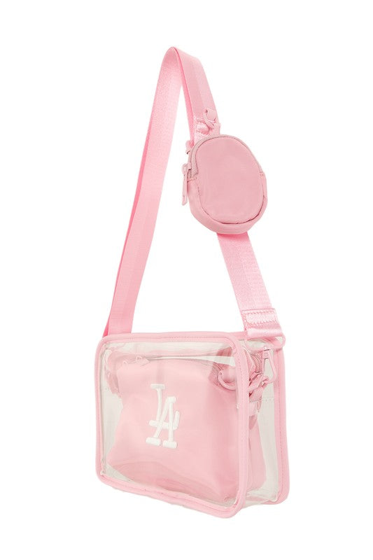 LA 3D Embroidery Clear Square With Coin Purse Bag OS by ICCO ACCESSORIES | Fleurcouture