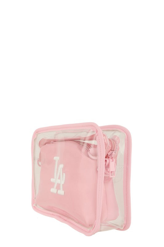 LA 3D Embroidery Clear Square With Coin Purse Bag OS by ICCO ACCESSORIES | Fleurcouture