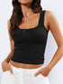Lace Detail Square Neck Tank Black XS Tops by Trendsi | Fleurcouture
