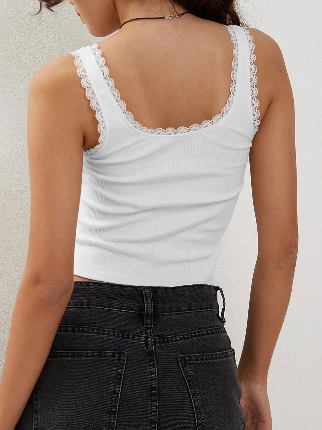 Lace Detail Square Neck Tank Tops by Trendsi | Fleurcouture