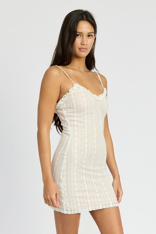LACE MNI DRESS WITH RUFFLE DETAI by Emory Park | Fleurcouture