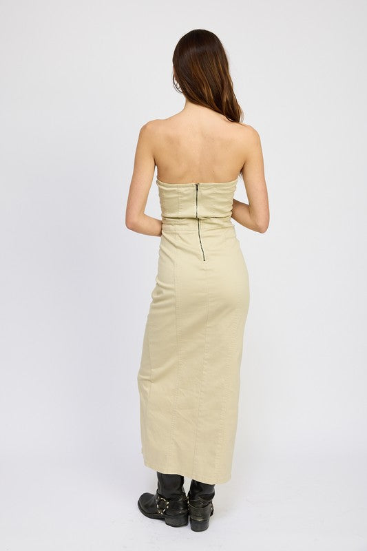 LACE UP CORSET DRESS WITH FRONT SLIT NATURAL by Emory Park | Fleurcouture