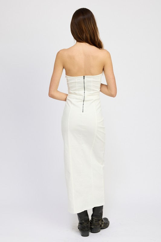 LACE UP CORSET DRESS WITH FRONT SLIT NATURAL by Emory Park | Fleurcouture