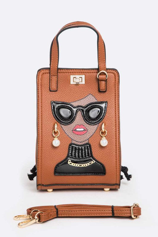 Lady In Glasses Convertible Top Handle Bag Black O/S by Artini Accessories | Fleurcouture