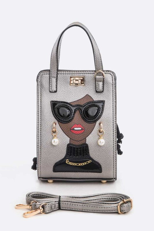 Lady In Glasses Convertible Top Handle Bag Black O/S by Artini Accessories | Fleurcouture