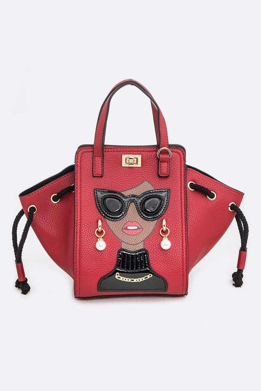 Lady In Glasses Convertible Top Handle Bag Black O/S by Artini Accessories | Fleurcouture