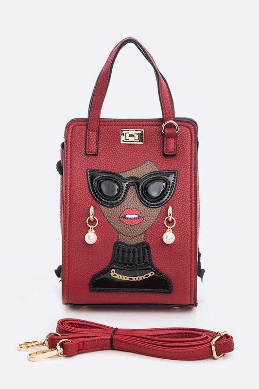 Lady In Glasses Convertible Top Handle Bag Black O/S by Artini Accessories | Fleurcouture