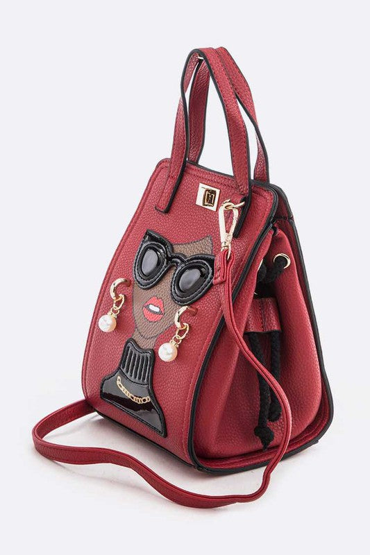 Lady In Glasses Convertible Top Handle Bag Black O/S by Artini Accessories | Fleurcouture