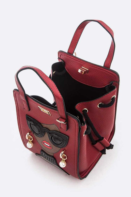 Lady In Glasses Convertible Top Handle Bag Black O/S by Artini Accessories | Fleurcouture
