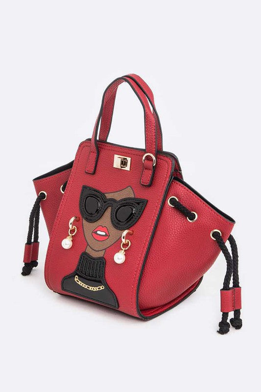 Lady In Glasses Convertible Top Handle Bag Black O/S by Artini Accessories | Fleurcouture