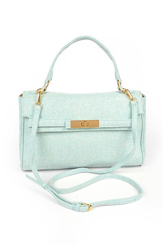 Large Top Handle Linen Convertible Bag Mint O/S by Artini Accessories | Fleurcouture